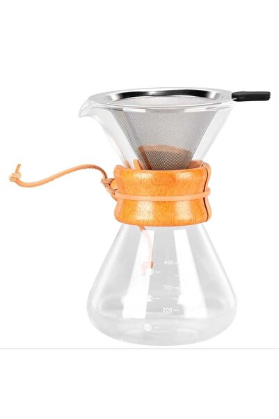 Generic Glass drip coffee maker with stainless steel filter and wooden ring for coffee, 400ml capacity,