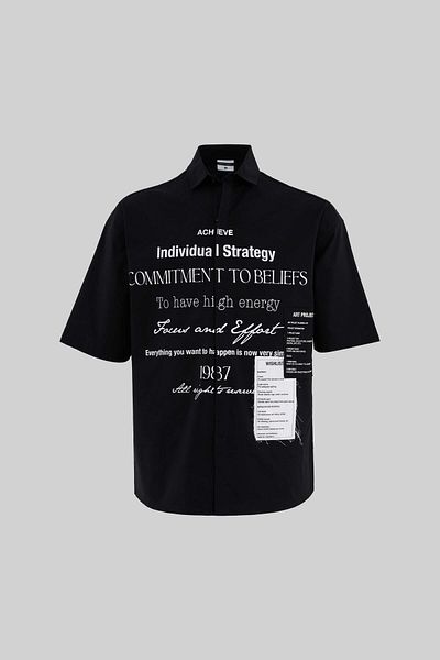 Machinist Men's Printed and Patched Black Shirt