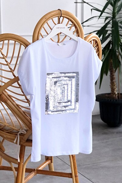 Yağmur Butik Tricou cu decolteu rotund cu paiete în față