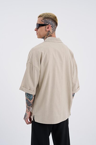 Machinist Ανδρικό πουκάμισο μπεζ με ρίγες