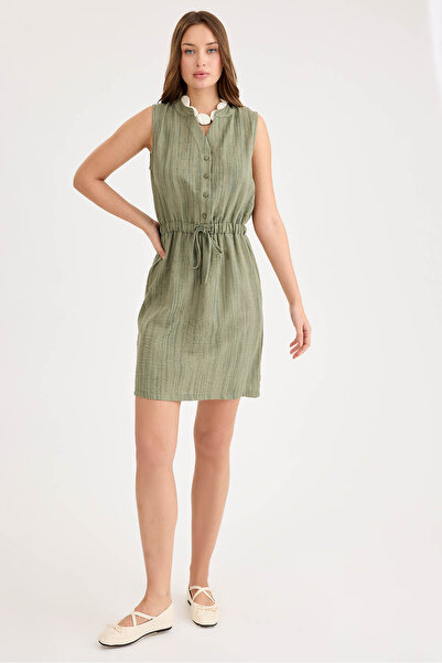 Vitrin Self Patterned Front Buttoned Tie Waist Dress