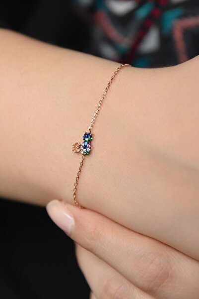 Papatya Silver 925 Ayar Gümüş Mix Taşlı Kedi Bileklik