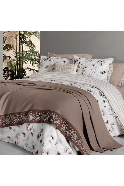 Sarev Eva Jadon Beige Single 100% Cotton Duvet Cover and Pike Set