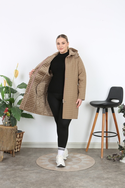 TUTveAL Collection Quilted Coat, Coat, Fur Lined Quilted Coat, Large Size Coat, Water Repellent Coat, Mink Rek