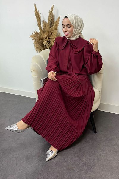 Tesettür Diyarı Γυναικείο κοστούμι Hijab από ύφασμα κρεπ με πλισέ φούστα