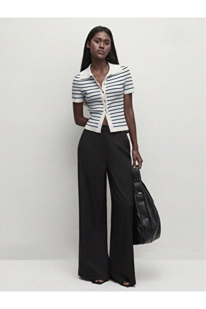 Dier Moda سترة صوفية موسمية بأكمام قصيرة مخططة بأزرار FM12100