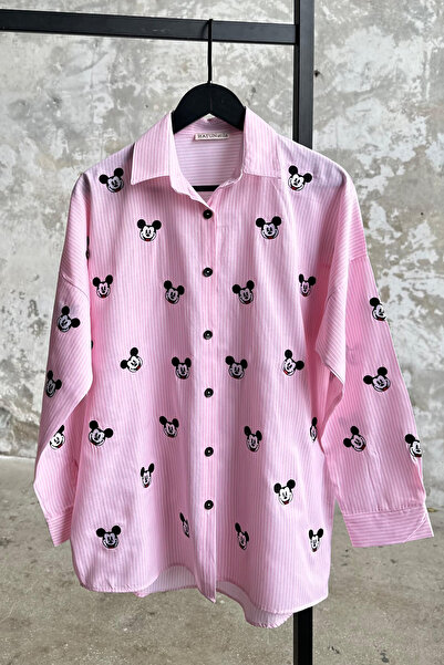 Hatun Atila HatunAtila Mickey Mouse Figürlü Oversize Gömlek 5161 Pembe