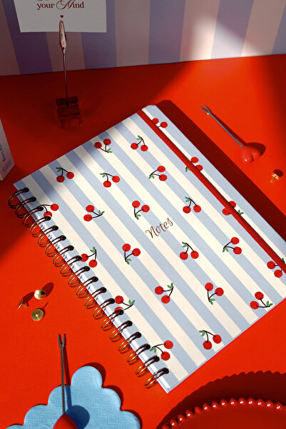 Matt Notebook B5 17x24 cm Caiet de note cu spirală elastică cu dungi nedatate Cireș