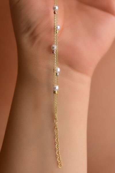 Papatya Silver 925 Ayar Gümüş Gold Kaplama Strest Atma Inci Toplu Sıralı Üç R...