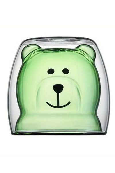 MUKKO HOME Double Wall Bear Patterned Borosilicate Glass Cup – 250 Ml, Heat Resistant