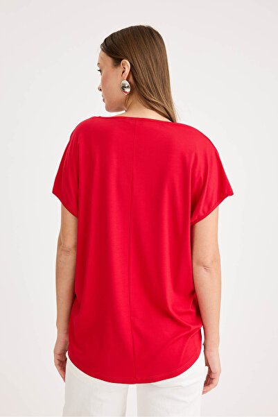 Vitrin V Yaka Arkası Uzun Salaş Modal Bluz