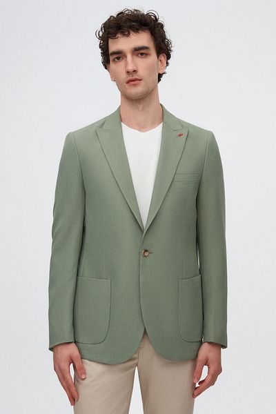 Twn Slim Fit Green Dobby Flying Blazer Fabric Jacket