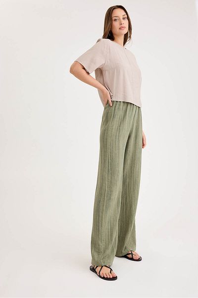 Vitrin Patterned Wide Leg Trousers with Elastic Waist