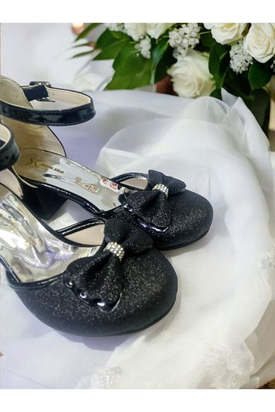 PATİK BEBE Pantofi de seara cu toc patrat Printesa de culoare neagra pentru fete