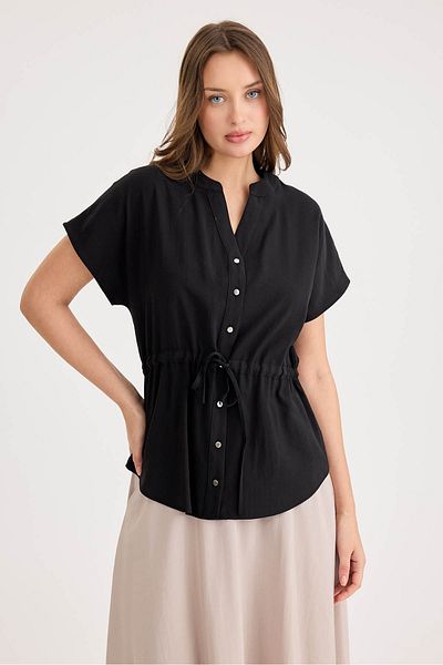 Vitrin Modal Blouse with Shirred Waist and Buttons