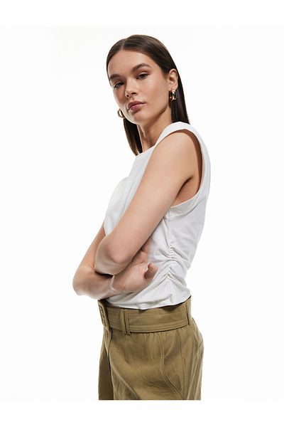 Koton Cotton Drape Detailed Crew Neck Sleeveless T-Shirt