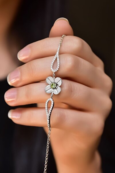 Papatya Silver 925 Ayar Gümüş Doğum Taşlı Şans Dört Yapraklı Yonca Bileklik
