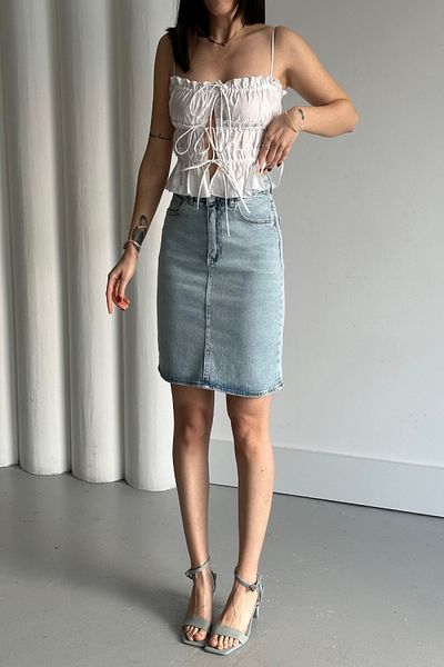 XRAY JEANS Blugi de damă, scurti, mini fustă de blugi albastru gheață, cu buzunare