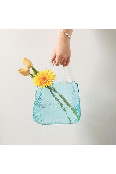 Nettenevime Bag Vase Glass Flower Vase Decorative Blue Vase Large Size Oval Model 1.5kg Glass Bag Vase