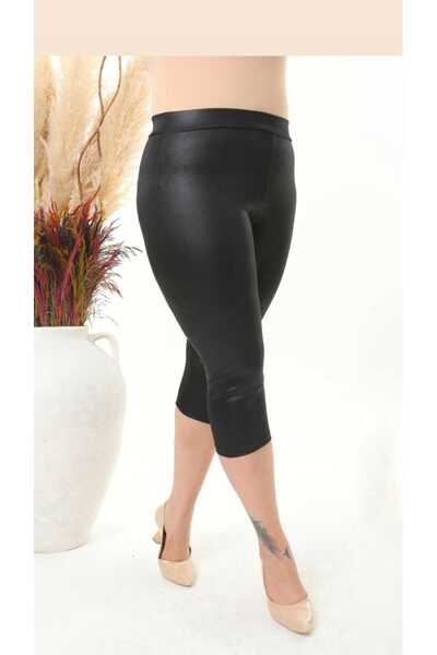 Genel Markalar KADIN BÜYÜK BEDEN DERİ GÖRÜNÜMLÜ KAPRİ TAYT