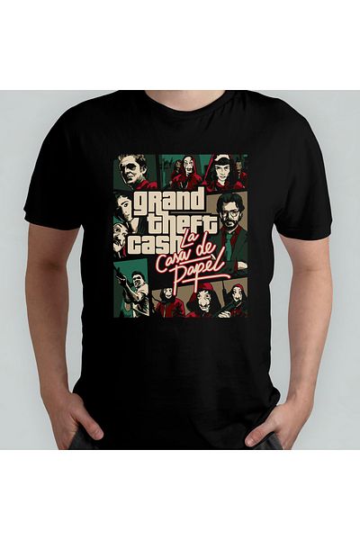 Pixxa Μπλουζάκι Unisex 100% βαμβακερό με λαιμόκοψη La Casa De Papel Grand Theft Auto Model 1
