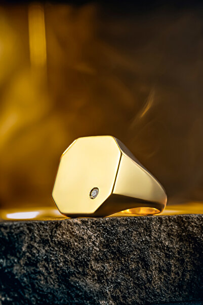 Anı Yüzük Anı Diamond Sekizgen Tasarım 0.05 Karat Pırlantalı Gümüş Erkek Yüzük