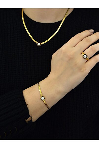 Papatya Silver 925 Ayar Gümüş Altın Kaplama Yassı Zincir Kolye Yüzük Bileklik...