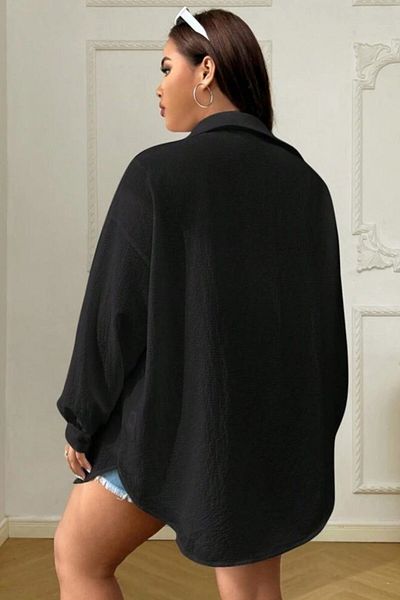 Know Women's Black Single Pocket Oversize Shirt
