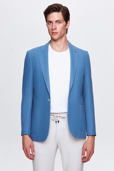 Twn Slim Fit Blue Dobby Flying Blazer Fabric Jacket