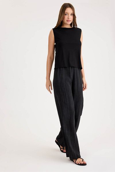 Vitrin Patterned Wide Leg Trousers with Elastic Waist