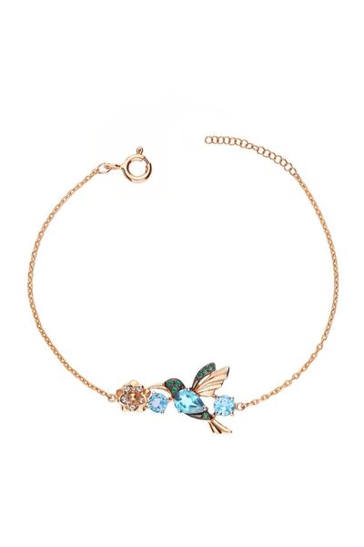 Papatya Silver 925 Ayar Gümüş Rose Kaplama Taşlı Sevgi Kuşu Bileklik