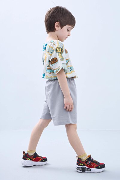 Perendi Boys Shorts Set - Animal Print Short Sleeve T-Shirt & Gray Shorts - Summer Outfit