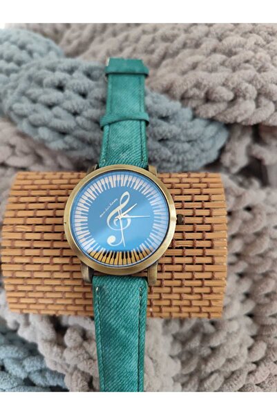 emrestore Yeşil Deri Kordonlu Sol Anahtarı Müzik Konseptli Vintage Kol Saati