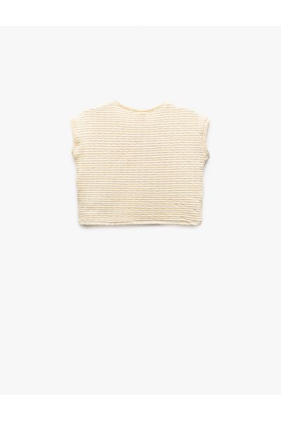 Koton Embroidery Detailed Sleeveless Crew Neck Striped T-Shirt