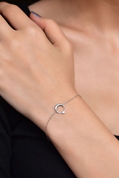 Papatya Silver 925 Ayar Gümüş Rodyum Kaplama Ay Yıldız Bileklik