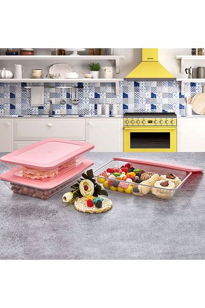 Orvila 2 Pieces - Prism Rectangular Storage Container Microwave and Freezer Compatible - 1 Lt.
