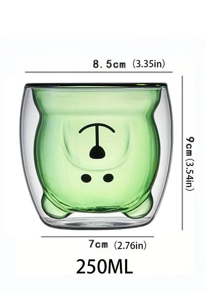 MUKKO HOME Double Wall Bear Patterned Borosilicate Glass Cup – 250 Ml, Heat Resistant