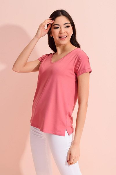 TENA Tricou largi, trandafir, cu decolteu în V, pentru femei