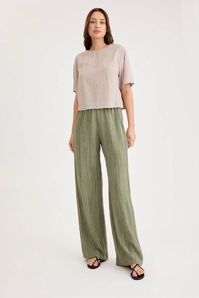 Vitrin Patterned Wide Leg Trousers with Elastic Waist