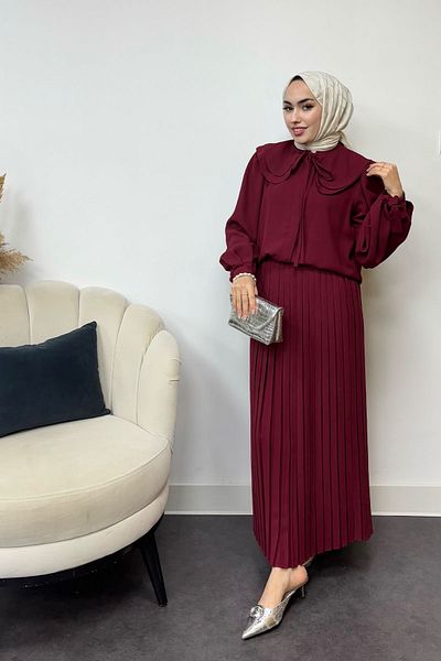 Tesettür Diyarı Γυναικείο κοστούμι Hijab από ύφασμα κρεπ με πλισέ φούστα