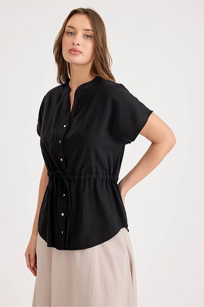 Vitrin Modal Blouse with Shirred Waist and Buttons