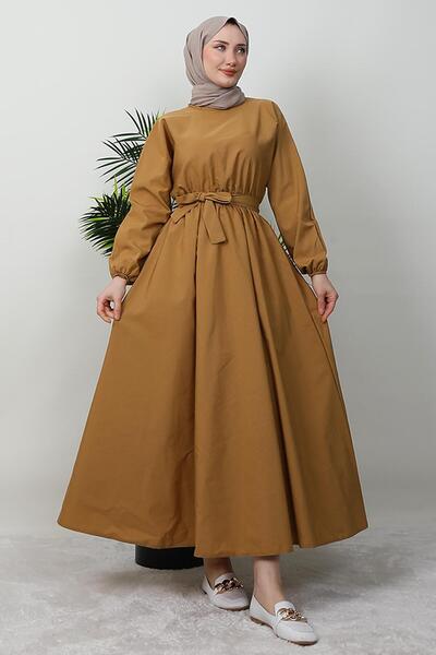 GİYZAMİLA Mevlana Trikoton Dress Sütlükbrown
