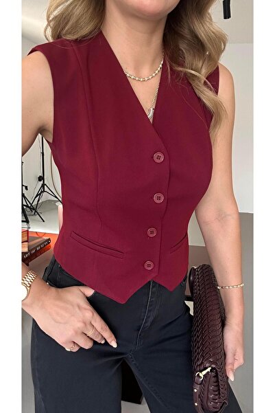 Sezgi Tekin Διακοσμητικό γιλέκο με λεπτομέρεια τσέπης, με επένδυση σε μπορντό χρώμα