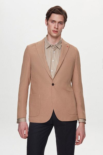 Twn Slim Fit Brown Dobby Flying Blazer Fabric Jacket