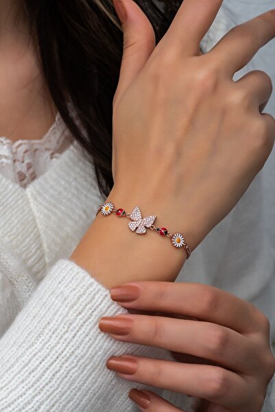 Papatya Silver Kelebek Papatya Uğur Böceği Renkli Mineli Rose Gold Kaplama 92...