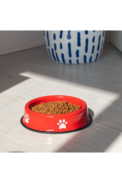 EMAYlab Enamel Cat Dog Food and Water Bowl Paw Pattern
