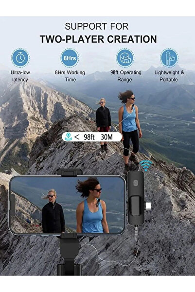 Mmctech 3in2 Yaka Mikrofonu Type-c Iphone Jak Giriş Telefon Uyumlu 20m Wirelees Yayın Youtuber Tiktok Skype