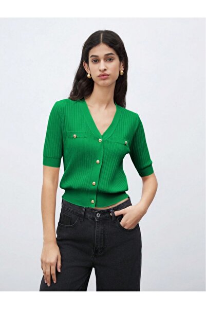 Dier Moda Εποχιακή πλεκτή ζακέτα με κοντό μανίκι στο κουμπί, μπουφάν, μπάλα