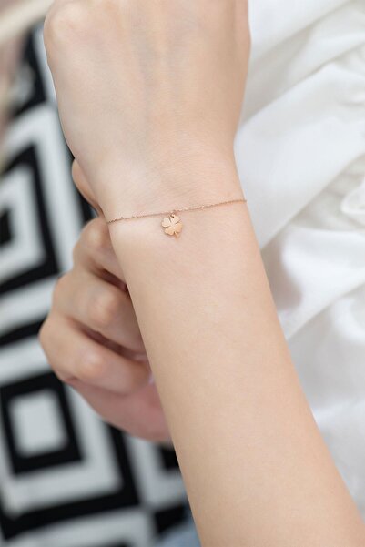 Papatya Silver 925 Ayar Rose Altın Kaplama Yonca Gümüş Bileklik