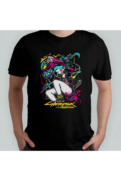 Pixxa Μπλουζάκι Cyberpunk Edgerunners Unisex 100% βαμβακερό με λαιμόκοψη μοντέλο 2